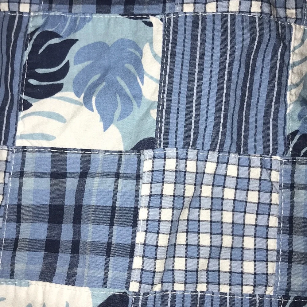 Gymboree 5 cotton poplin patchwork madras plaid button down shirt blue white